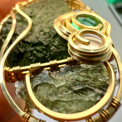 Angel Chime & Sapphire in Gold — Dual Moldavite Masterpiece