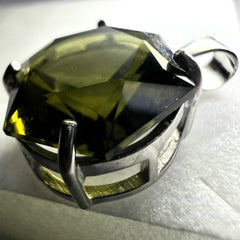 Exquisite Faceted Moldavite Pendant - Hexagon Cut