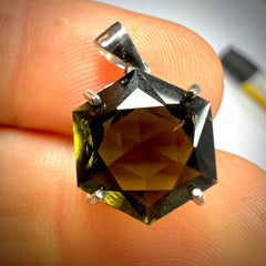 Exquisite Faceted Moldavite Pendant - Hexagon Cut