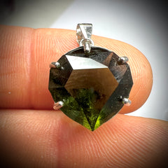 Exquisite Faceted Moldavite Pendant - Heart Cut