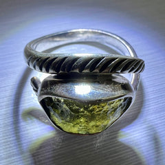 Rope Eye Shaped Moldavite Silver Ring – Size 7 (P)