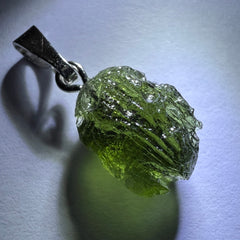 0.78g  Moldavite Rhodium-Plated Silver Pendant