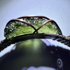 1.9g Moldavite/Copper Bracelet with Nephrite Jade Accents (Adjustable)