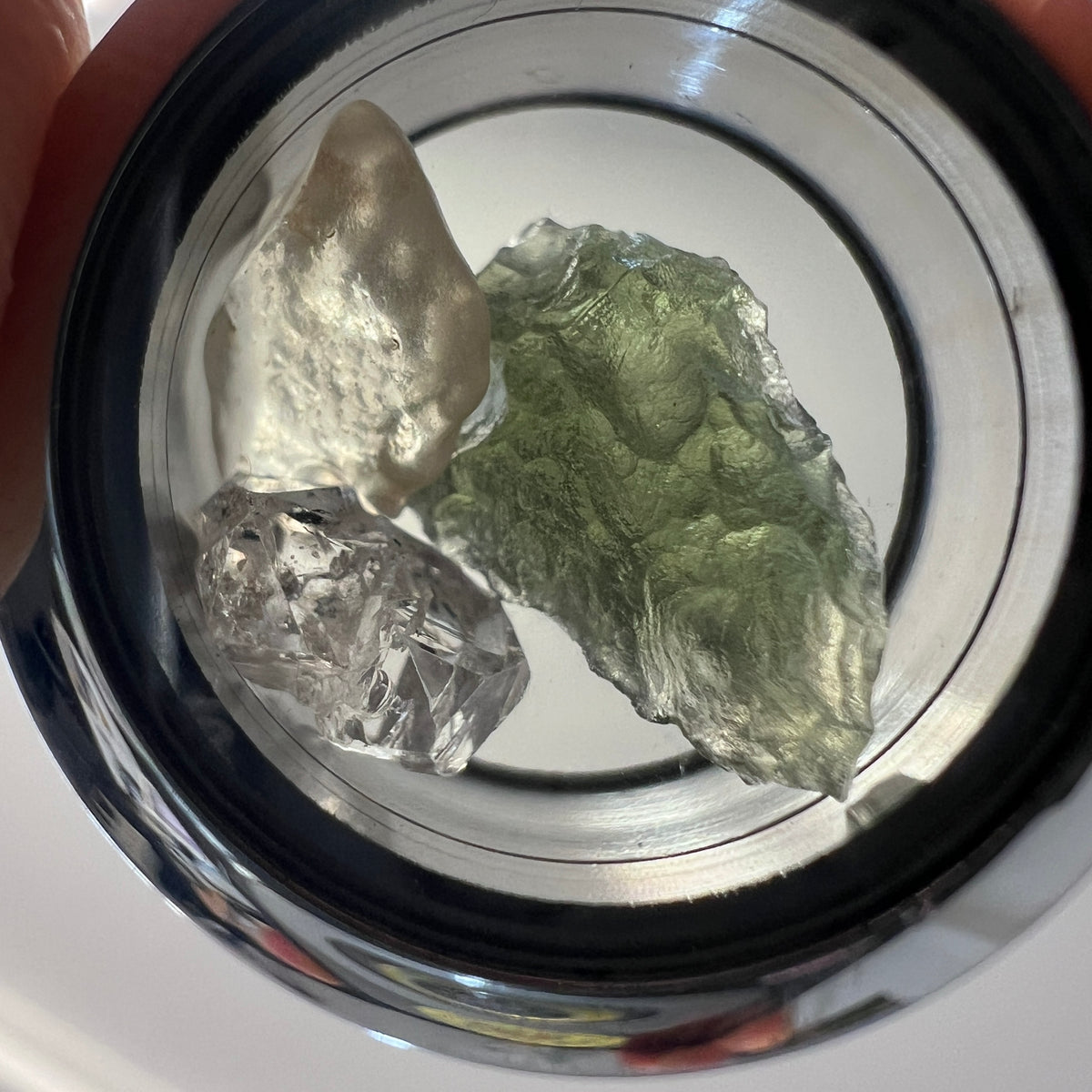 Moldavite, Herkimer Diamond & LDG Locket - 25mm