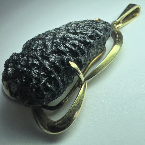 Elegant Gold/Moldavite Pendant - Solid 14k Gold.