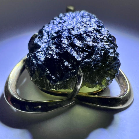 Elegant Gold/Moldavite Pendant - Solid 14k Gold.