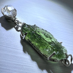 2.73g Moldavite & Herkimer Diamond Silver Pendant
