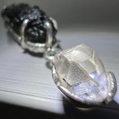 2.73g Moldavite & Herkimer Diamond Silver Pendant