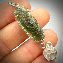 2.73g Moldavite & Herkimer Diamond Silver Pendant