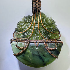 Heaven & Earth; Moldavite & Greenstone Statement piece pendant.
