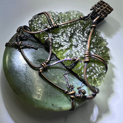 Heaven & Earth; Moldavite & Greenstone Statement piece pendant.