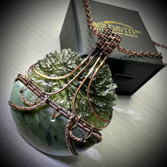 Heaven & Earth; Moldavite & Greenstone Statement piece pendant.