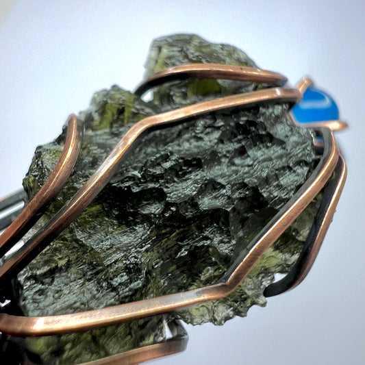 Moldavite & Blue Onyx Adjustable Copper Bracelet