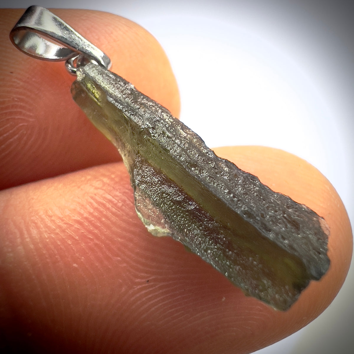 0.92g Moldavite Rhodium-Plated Silver Pendant