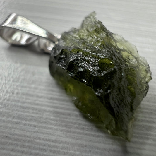 0.65g Moldavite Rhodium-Plated Silver Pendant