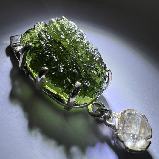 5.43g Moldavite & Herkimer Diamond Silver Pendant