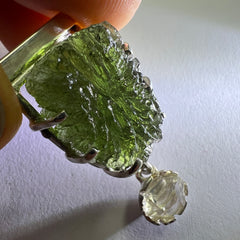 5.43g Moldavite & Herkimer Diamond Silver Pendant