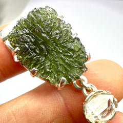 5.43g Moldavite & Herkimer Diamond Silver Pendant