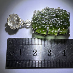 5.43g Moldavite & Herkimer Diamond Silver Pendant