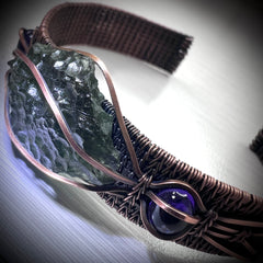 Moldavite & Amethyst Copper Bracelet