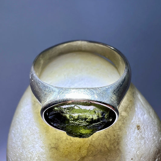 Moldavite Silver Ring (Size 7.5 - P)