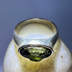 Moldavite Silver Ring (Size 7.5 - P)