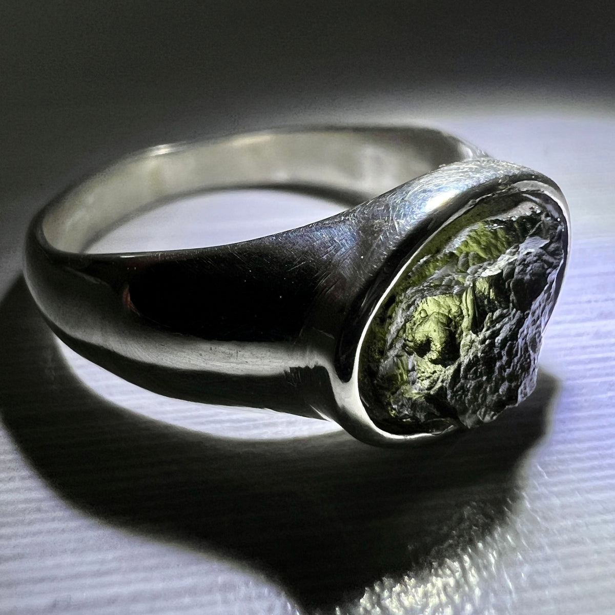 Moldavite Silver Ring (Size 7.5 - P)