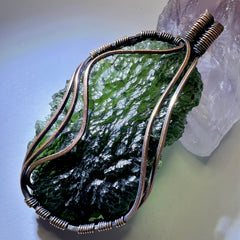 Awe-Inspiring Moldavite Pendant — 16.8 g Chlum Specimen in Antiqued Copper