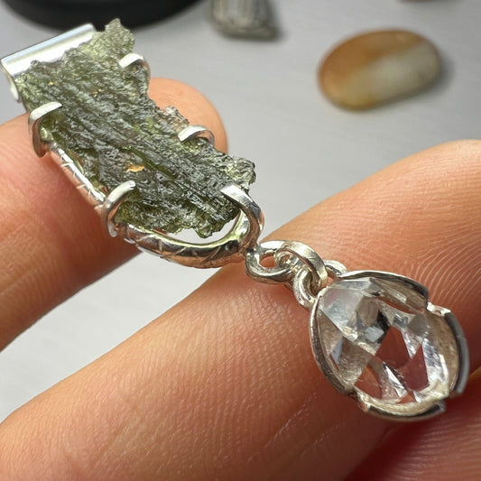 Moldavite & Herkimer Silver pendant