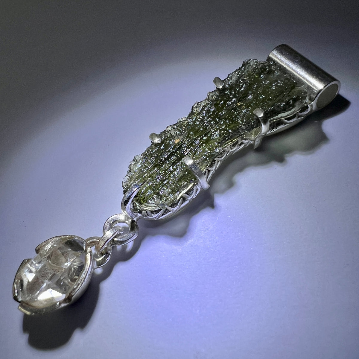 Moldavite & Herkimer Silver pendant