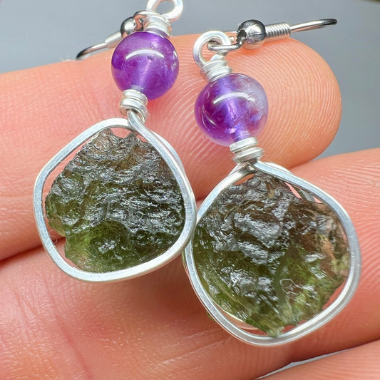 Moldavite/Silver earrings.