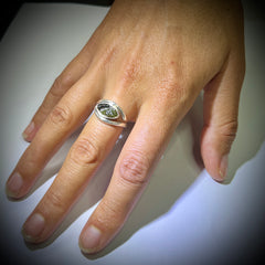 Oval Eye Shaped Moldavite Silver Ring – Size 6 (M)