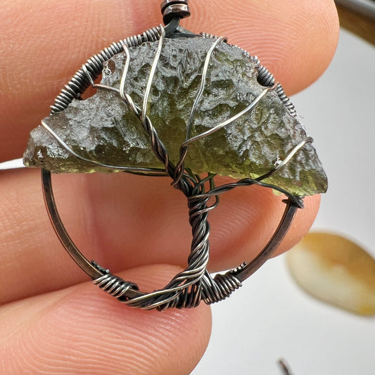 Moldavite Tree of Life pendant.