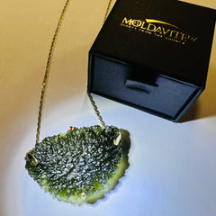 16.8g Moldavite Necklace in Solid 14K Gold
