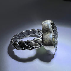 Woven Silver Moldavite ring size 10 (U)