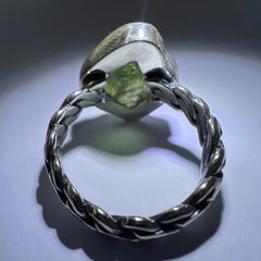 Woven Silver Moldavite ring size 10 (U)