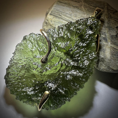 8.3g Moldavite Pendant in Solid 14K Gold