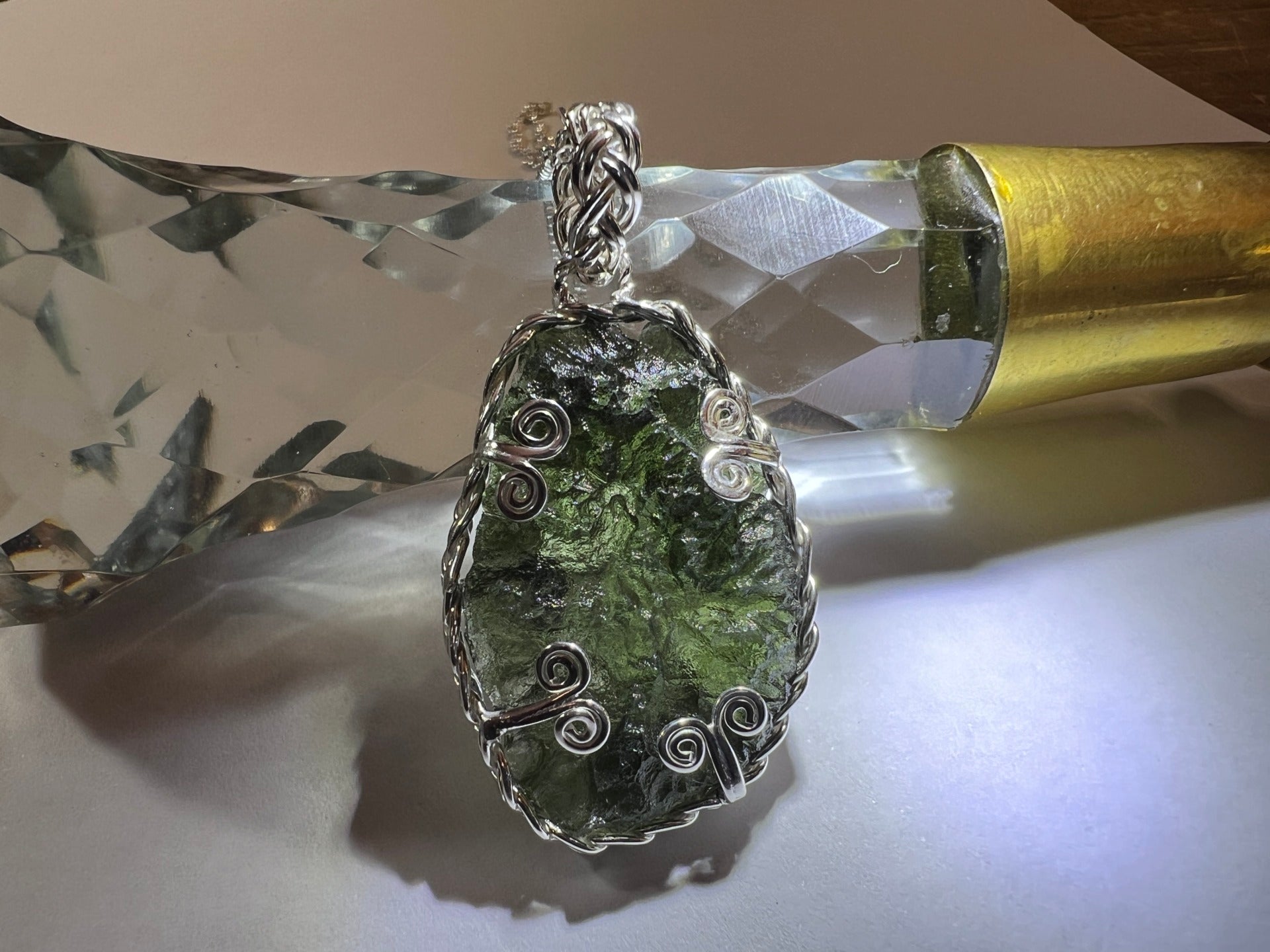 Elegant Moldavite pendant in Sterling Silver