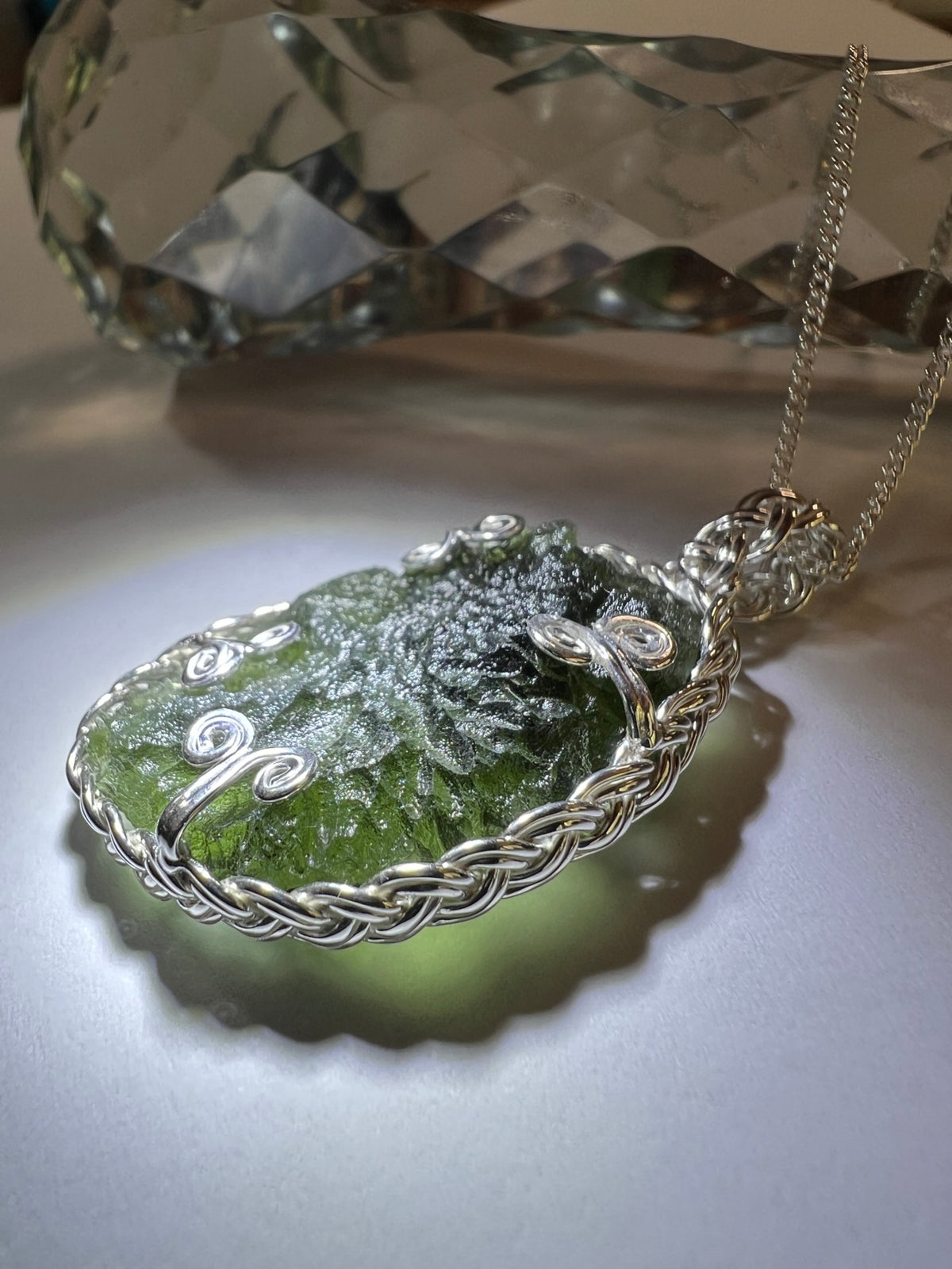 Elegant Moldavite pendant in Sterling Silver