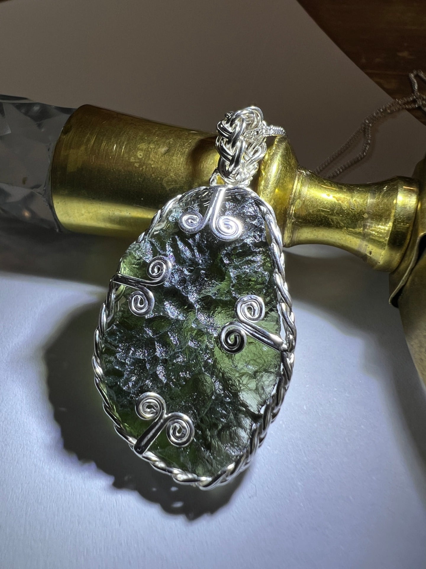 Elegant Moldavite pendant in Sterling Silver