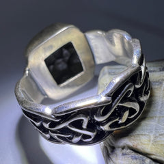 Square Knot Band Moldavite Silver Ring – Size 8 (Q)