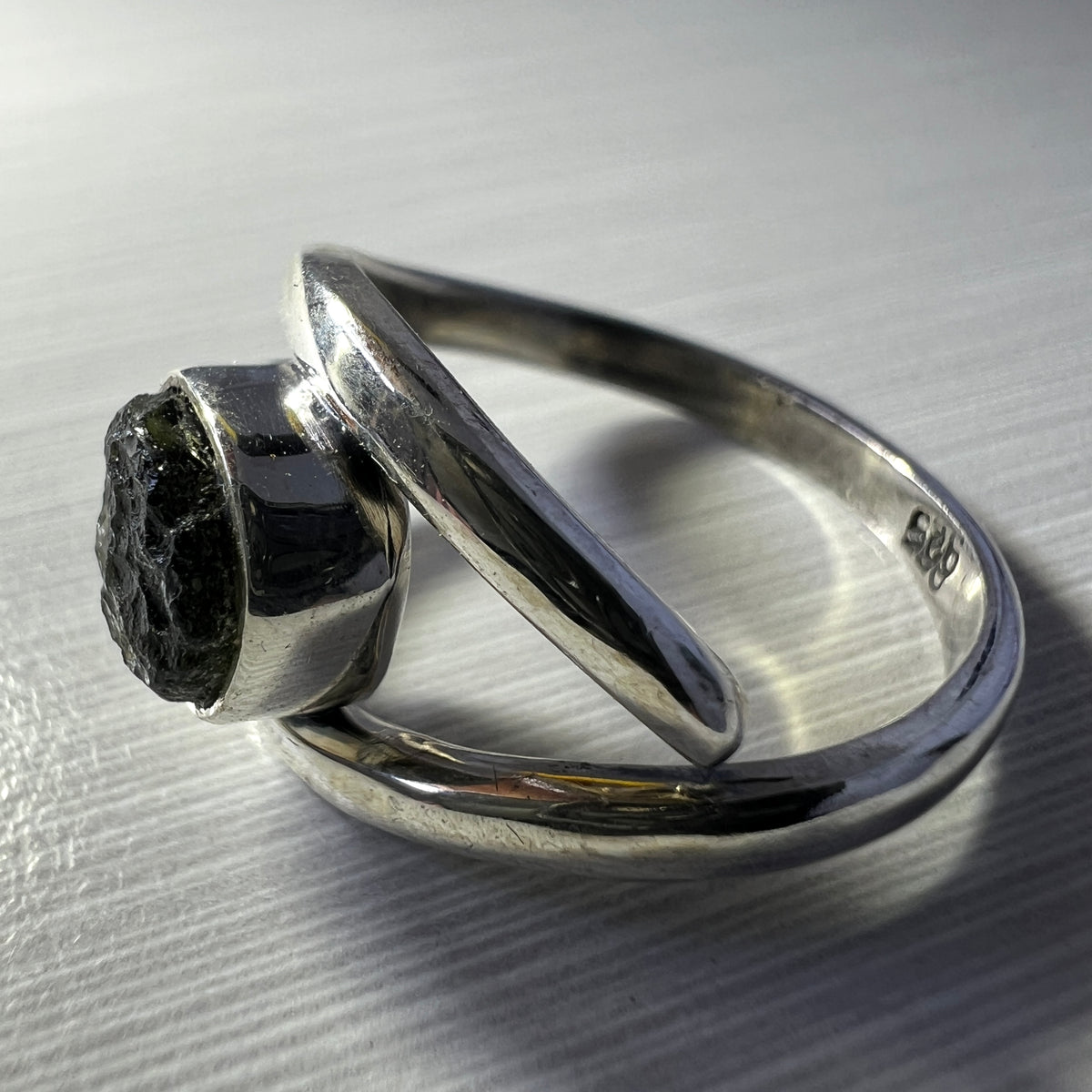All Seeing Eye Moldavite Silver Ring – Size 8 (R)
