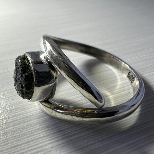 All Seeing Eye Moldavite Silver Ring – Size 8 (R)
