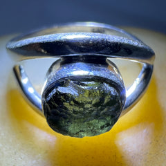 All Seeing Eye Moldavite Silver Ring – Size 8 (R)