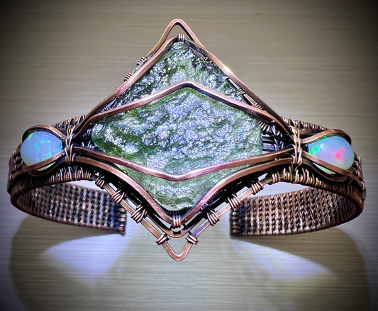 Moldavite Copper Bracelet with Ethiopian opal