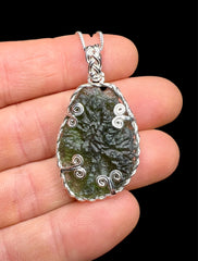 Elegant Moldavite pendant in Sterling Silver