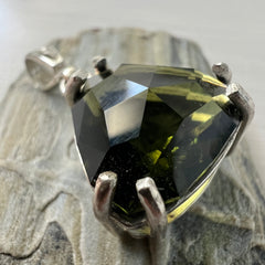 Faceted Triangle Cut Moldavite Pendant