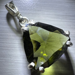 Faceted Triangle Cut Moldavite Pendant