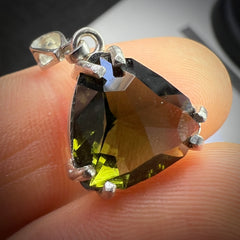 Faceted Triangle Cut Moldavite Pendant