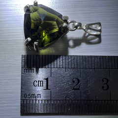 Faceted Triangle Cut Moldavite Pendant
